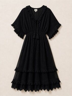 Place Nationale textured boho midi festival dress cotton lined fringe tassel 1